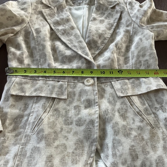 Alberto Makali Size 10 Cream Tan Linen Jacket Blazer Abstract Print USA Made - Picture 9 of 14